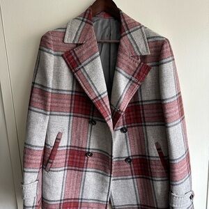 Ultra Rare ISAIA x Bergdorf Goofman Plaid Cashmere Pea Coat /11